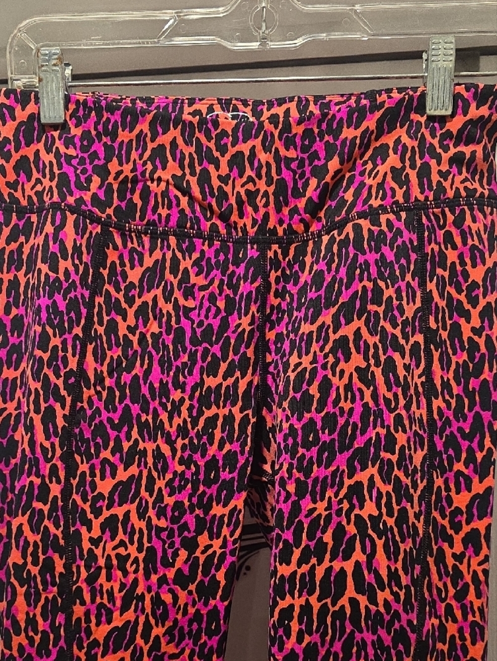 Women's High-Waist Pink & Orange Leopard Print Leggings - Picture 2 of 4